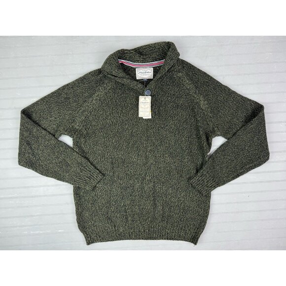 Flag & Anthem Size M Mens Sweater Black Green Shawl Collar 1/4 Button Pullover - Picture 1 of 4